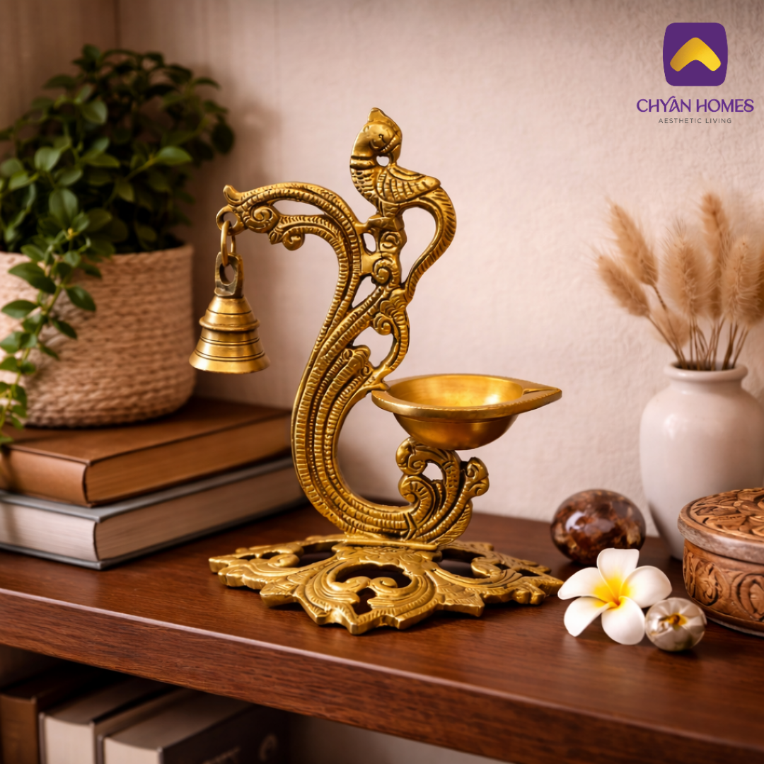 Brass Antique Diya with bells