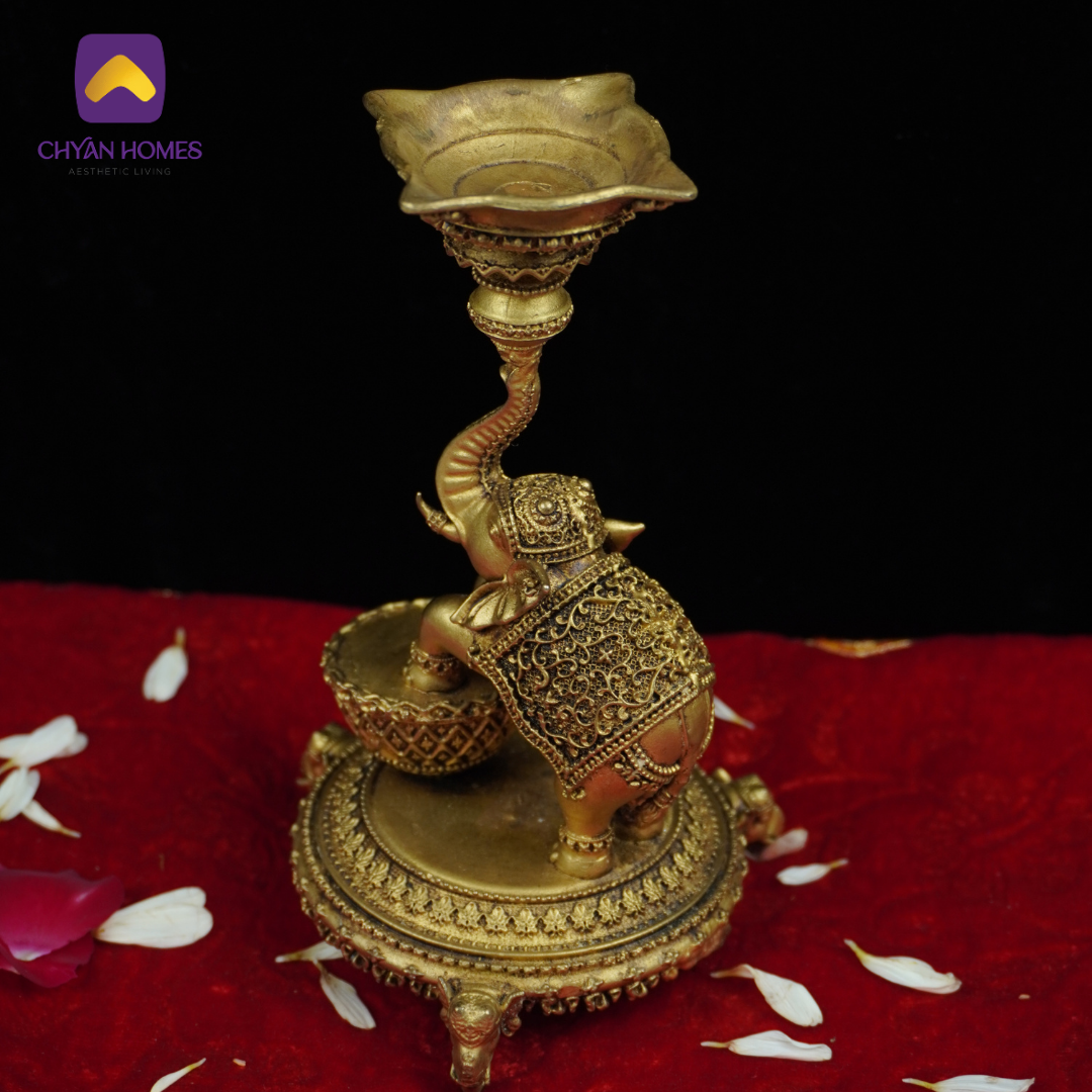 Antique Brass Elephant with Lamp